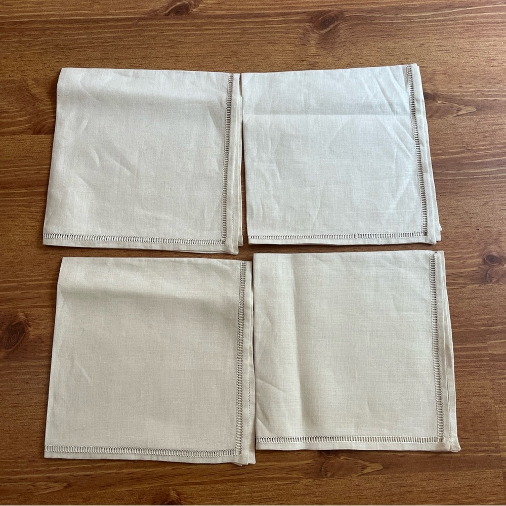 Vintage cloth napkins with silver hem trim, set of four